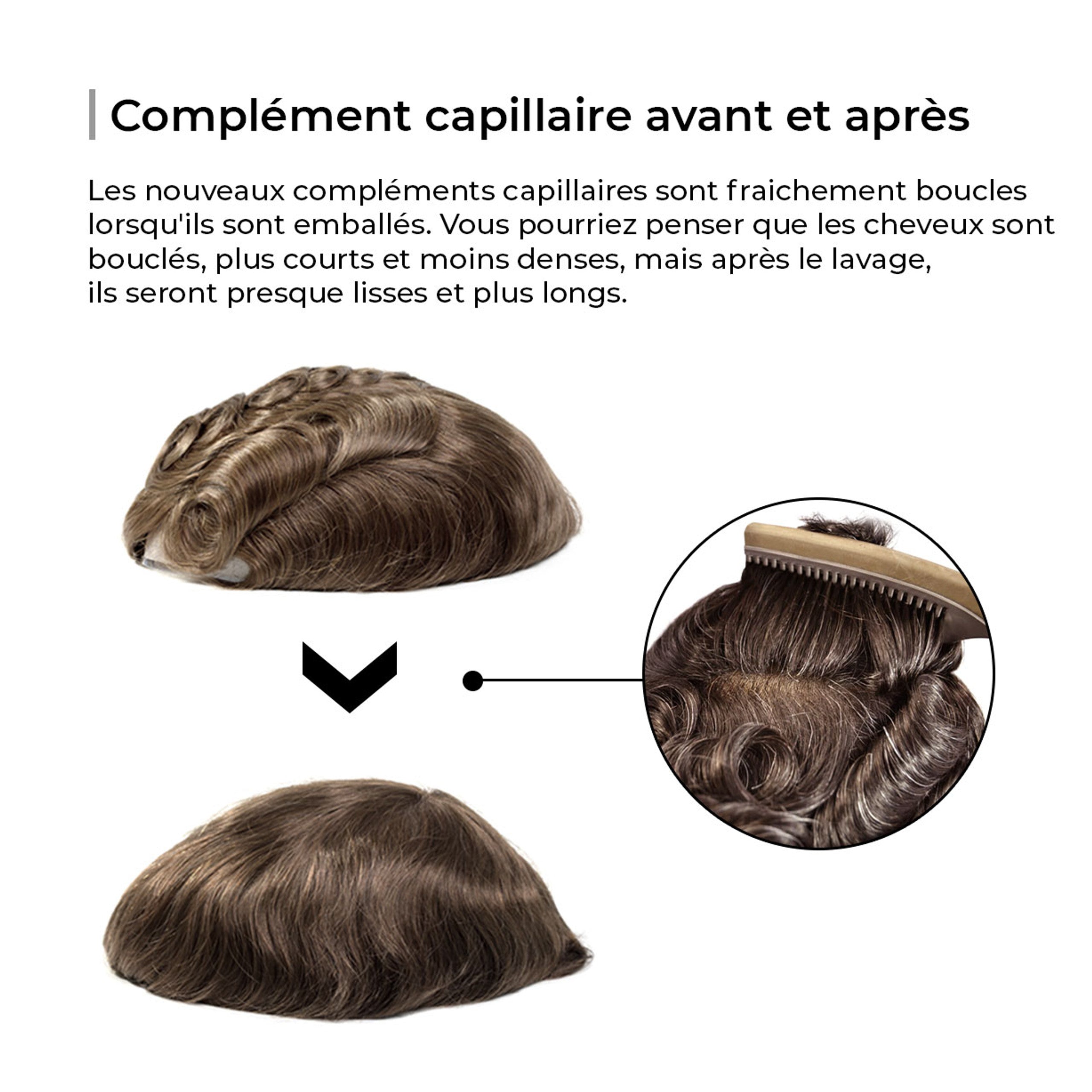 Complément capillaire pour hommes composé totalement en tulle